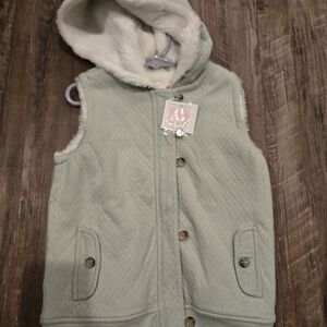 NWT Janie and Jack Light Green Hooded Vest with Faux Fur